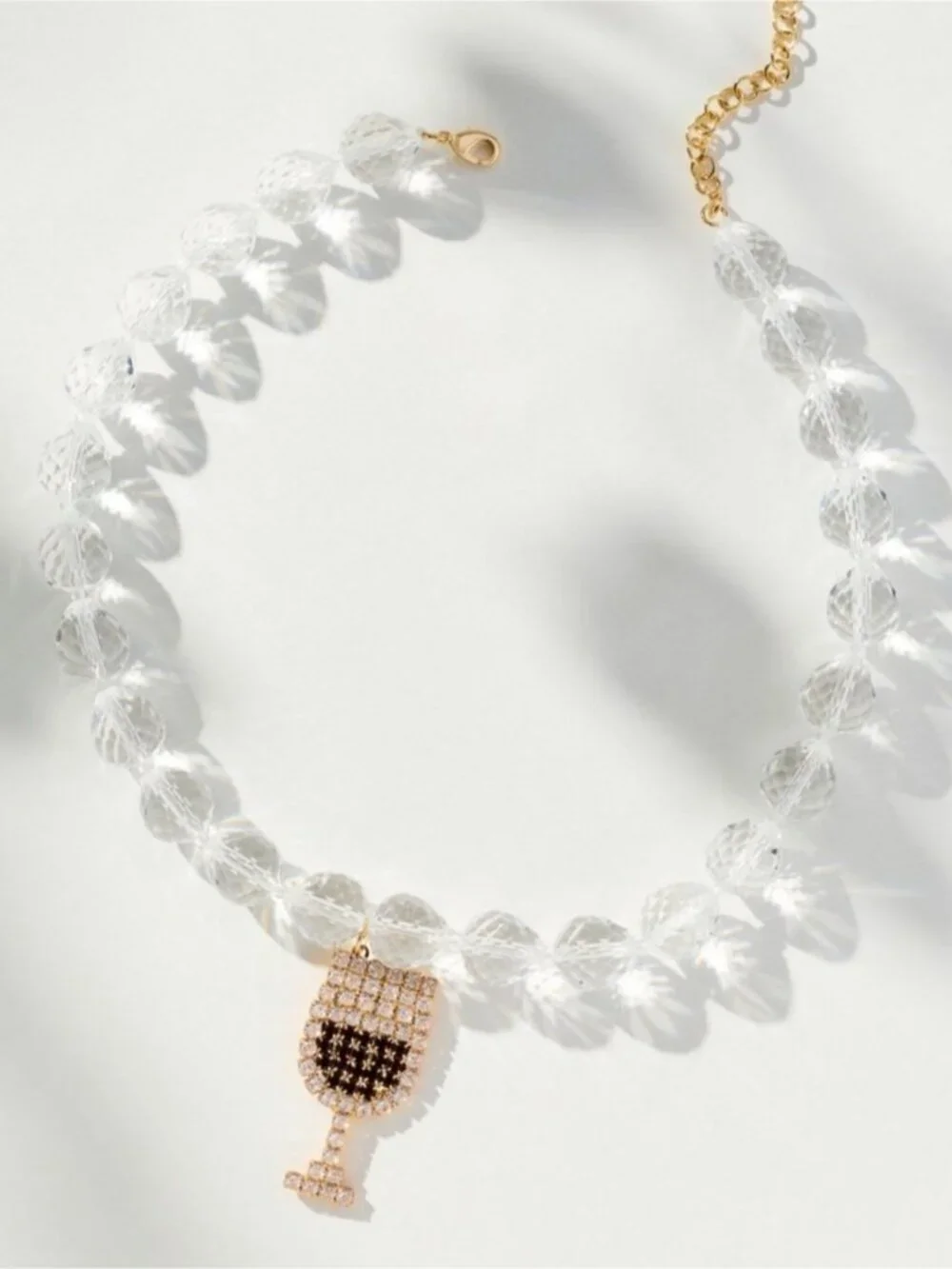 New! Anthropologie Clear Beaded Crystal Wine Glass Pendant Necklace NWT (4004)
